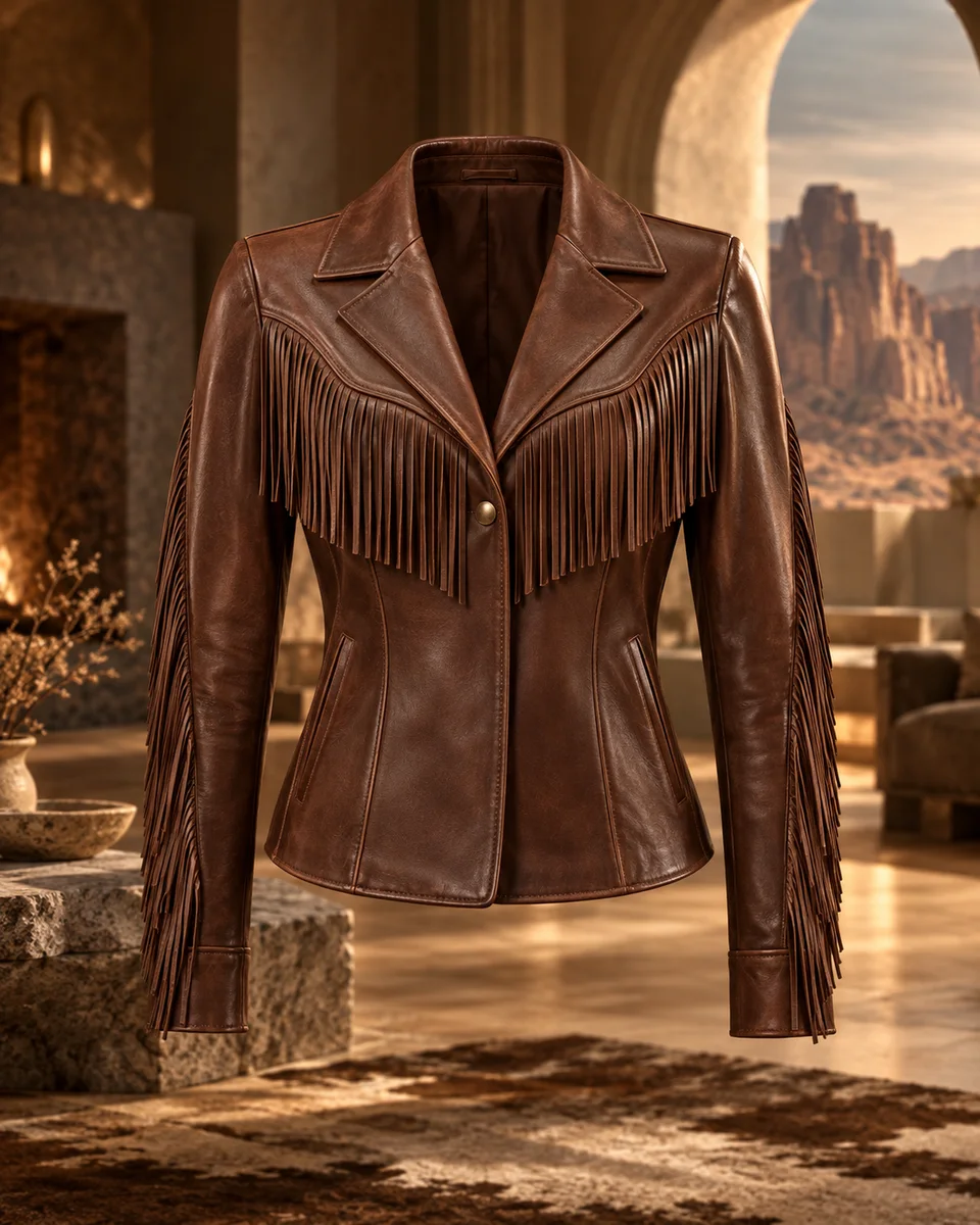 The Dakota Fringe Jacket - Front View in Onyx Black