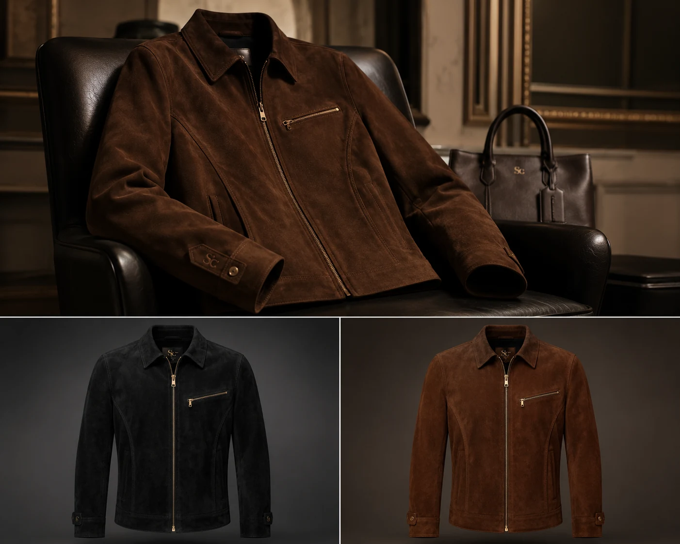 The Mayfair Suede Jacket leather, hardware and construction detail