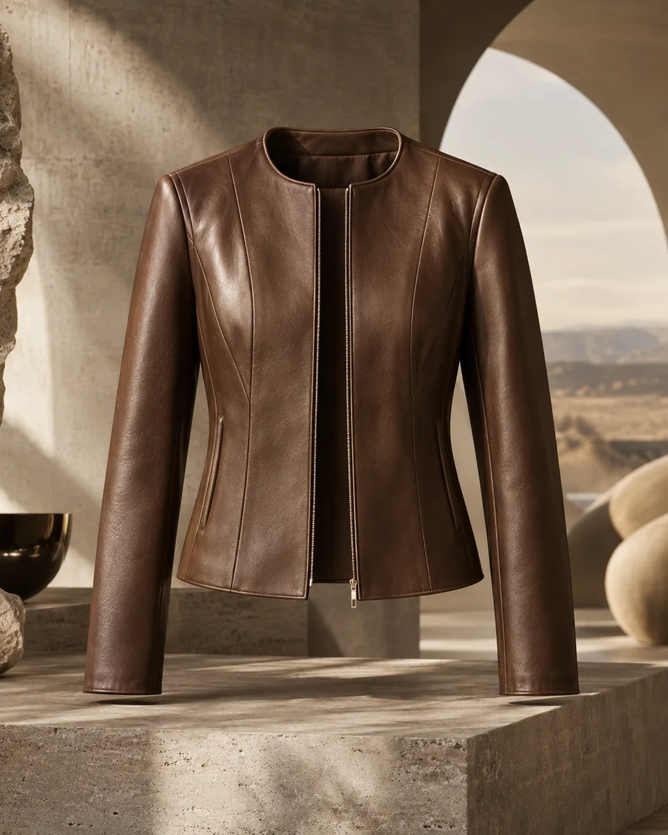 The Mercer Collarless Jacket - Front View in Onyx Black
