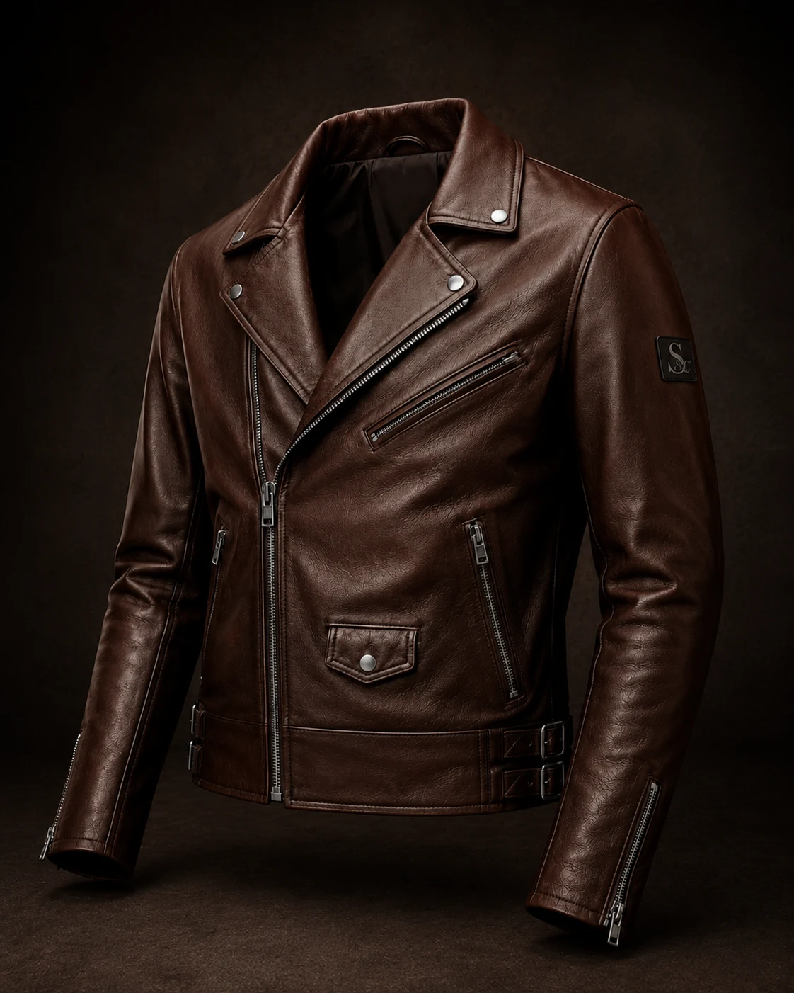 The Regent Biker Jacket leather, hardware and construction detail